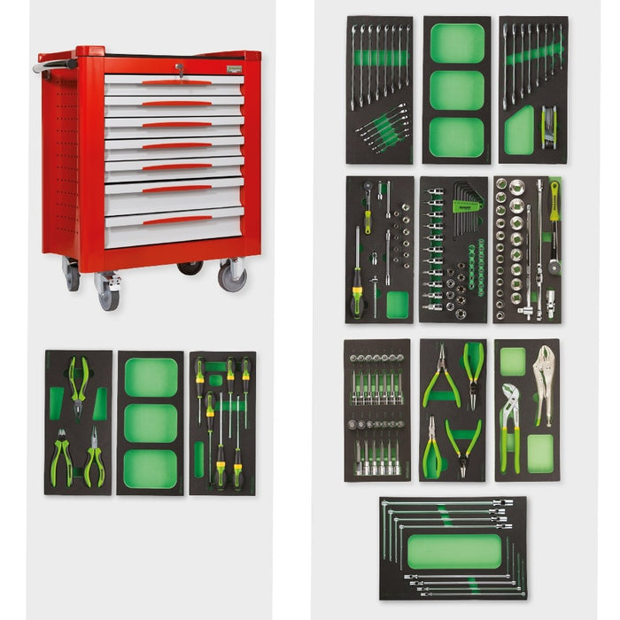 CARRELLO PORTA UTENSILI A 7 CASSETTI CON ASSORTIMENTO 167 UTENSILI IN MODULI DI GOMMA-FG 150R/AS167